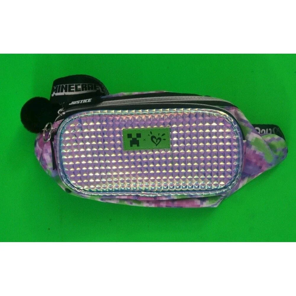 Justice Girls Minecraft Sling Fanny Pack Bag, Purple/Green